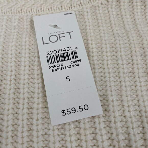 NEW LOFT Knit Sweater Women S White Crew Neck Button Shoulder - Picture 3 of 10